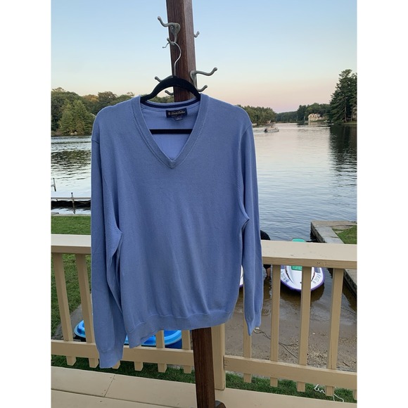 Brooks Brothers Supima V Neck Long Sleeve Ribbed Edge Sweater Blue Mens L - Picture 6 of 6